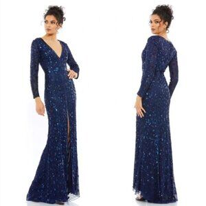 NWT Mac Duggal Embellished Front Slit Long Sleeve Gown 5002